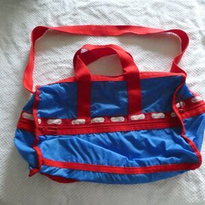 Vintage 1980s Pappagallo LeSportsac Weekender Duffel Bag Blue Red Nylon Korea